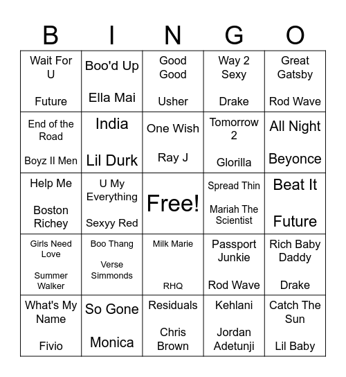 Love Songs For The Streetsw Bingo Card