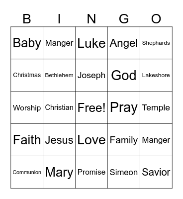 Family Sunday Bingo Card