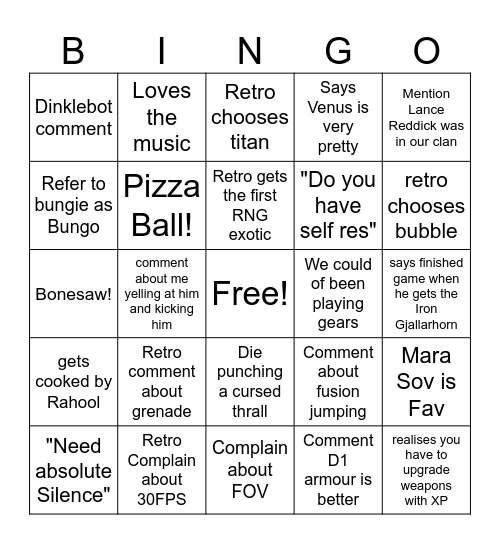 D1 Bingo Card