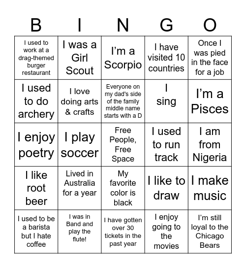 YAP Bingo Card