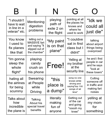 Dad Traveling bingo Card