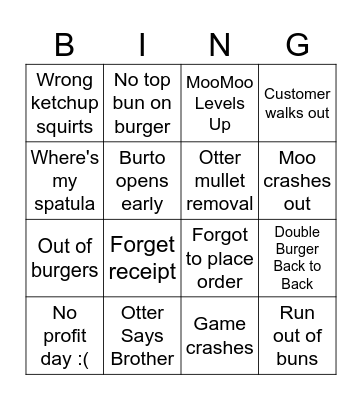 Fast Food Sim Bingo Card