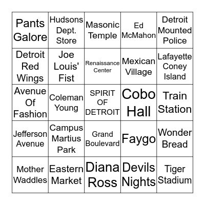 IN THE "D" Bingo Card