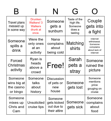 Walker Cruise Bingo Card