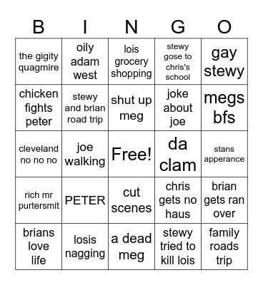 FAMAILY GUY BINGO Card