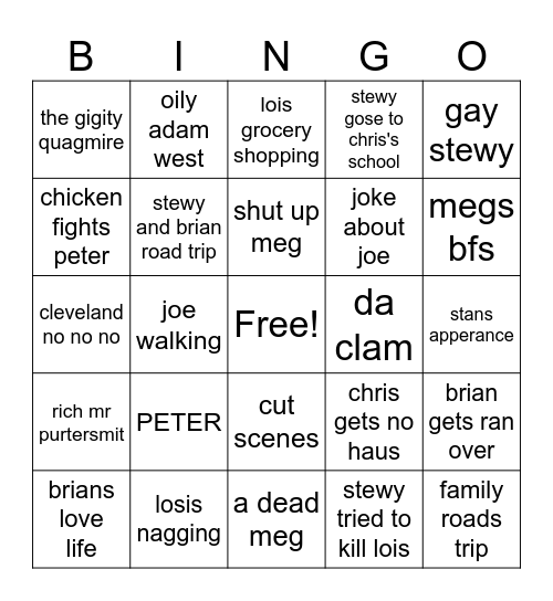 FAMAILY GUY BINGO Card