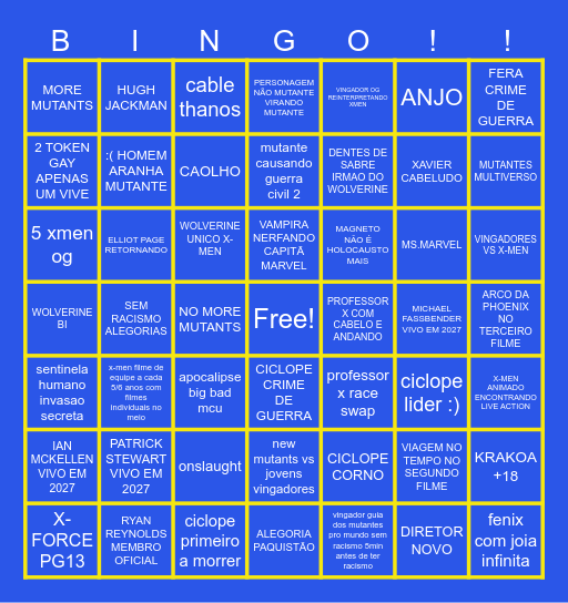 X-MEN MCU Bingo Card