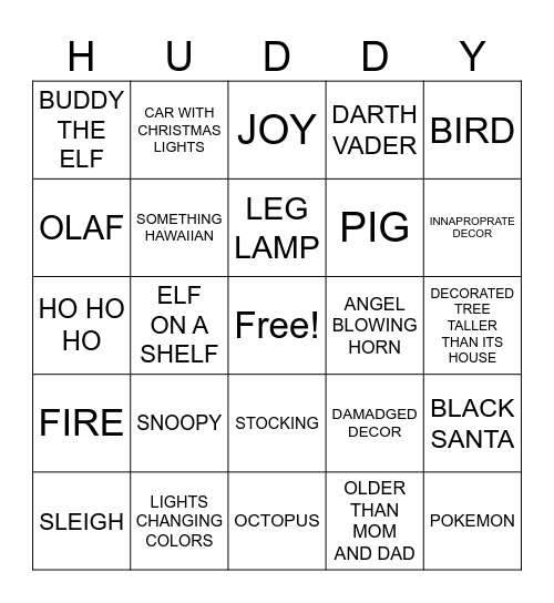 CHRISTMAS Bingo Card