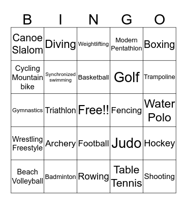 Summer Olympic 2016 Bingo Card