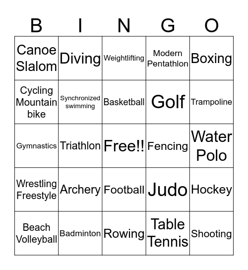 Summer Olympic 2016 Bingo Card