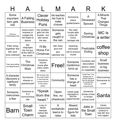 Hallmark Christmas Movie Bingo Card