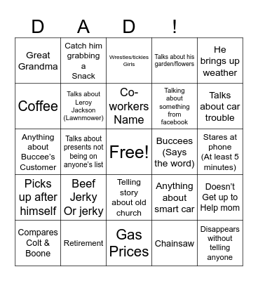 Dad BINGO Card