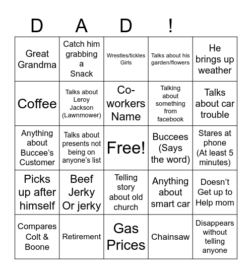 Dad BINGO Card