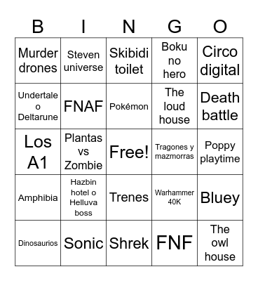 Fandoms autistas Bingo Card