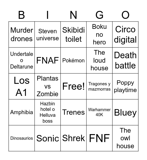 Fandoms autistas Bingo Card