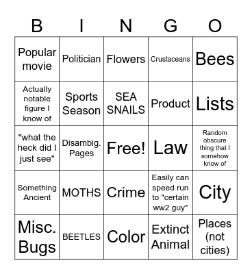 Wikiepdia Random Article Bingo Card