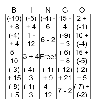 LOVE Integers :) Bingo Card