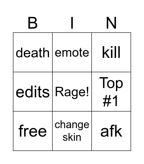 FortniteGameplay Bingo Card