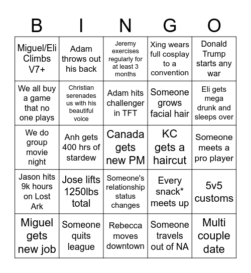 2025 bingo Card