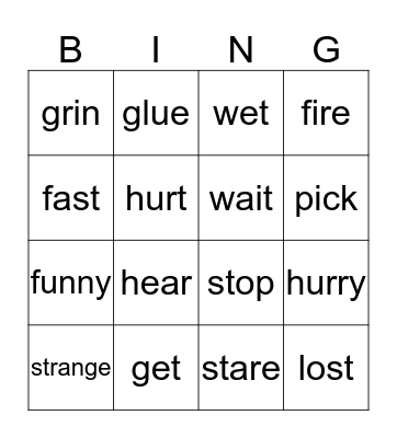 Synonym Bingo Card