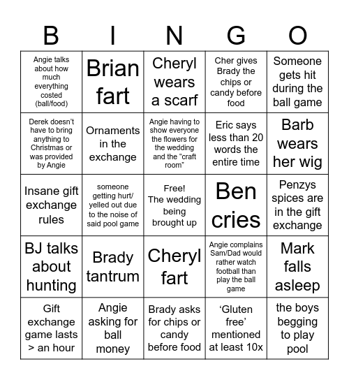 Singletary Christmas Bingo Card