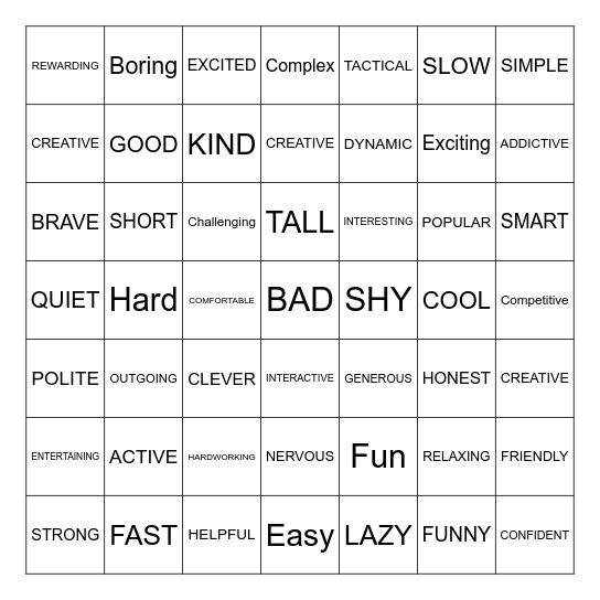 COMPARATIVES Bingo Card