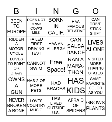 PEOPLE BINGO Card