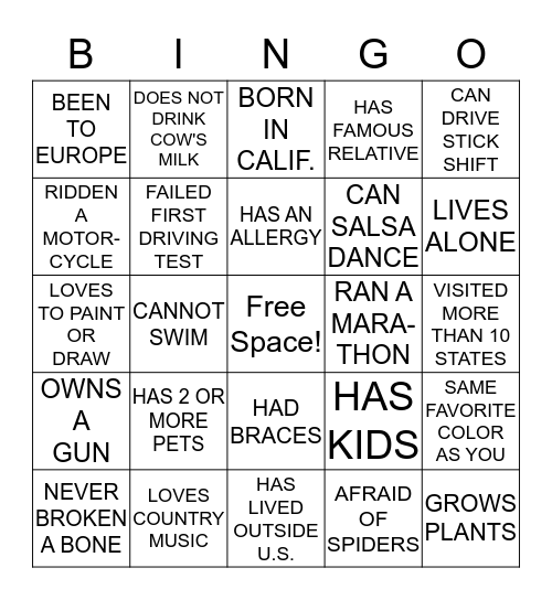 PEOPLE BINGO Card