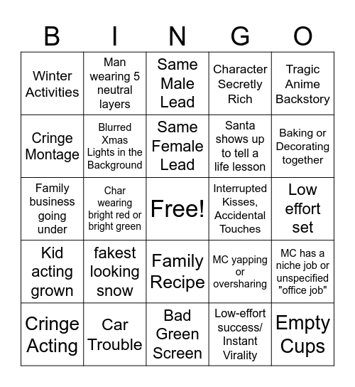 Hallmark Movie Bingo Card