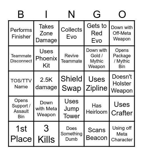 Apex Legends Bingo Card