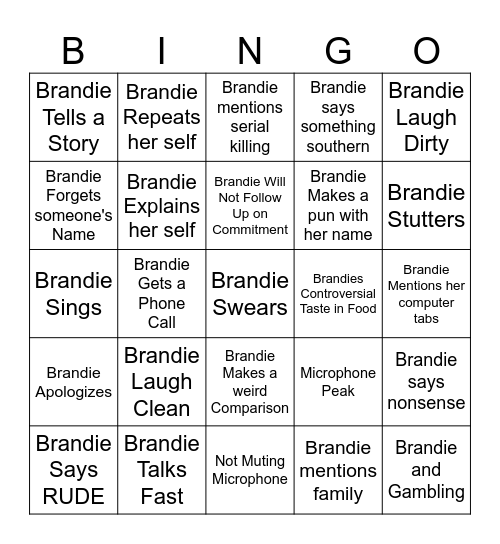 Brandie Bingo Card