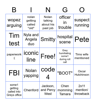 The Rookie Bingo Card
