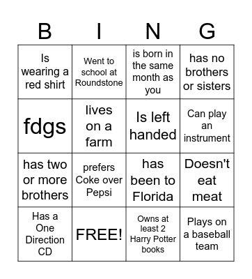 Get to know each other Bingo Card