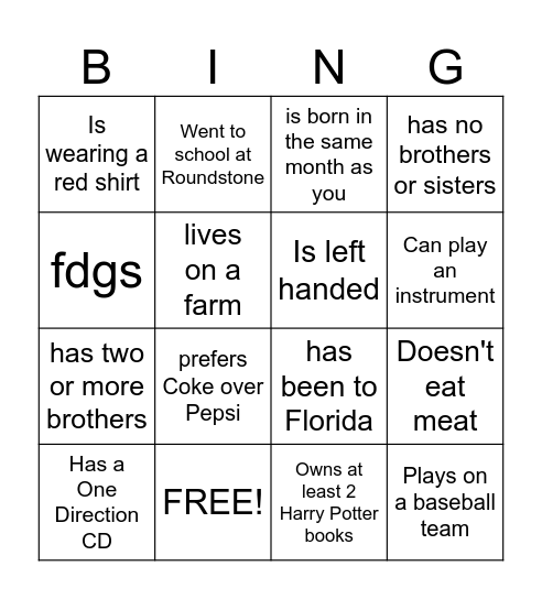 Get to know each other Bingo Card