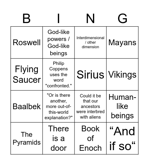 Ancient Aliens Bingo Card