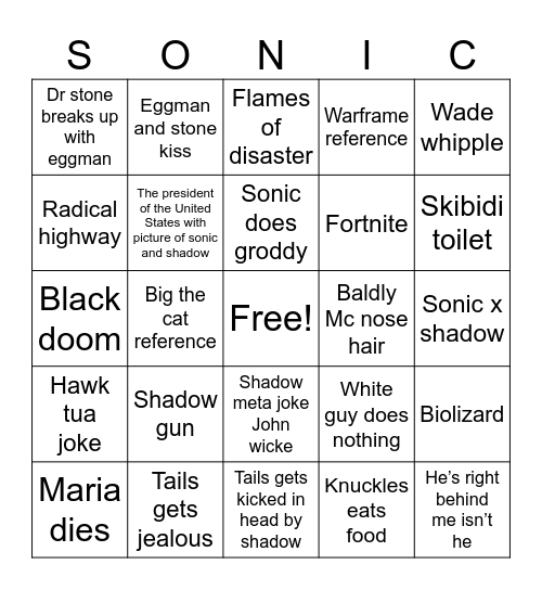 Sonic movie 3 bingo Card