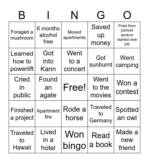 Figtoast 2024 Bingo Card