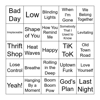 24 Years of Pop Bingo Card