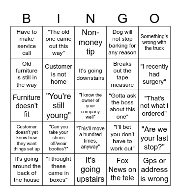 Delivery Bingo Card