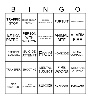 911 SIGNAL CODES Bingo Card