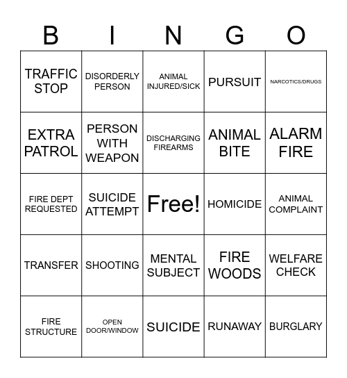 911 SIGNAL CODES Bingo Card