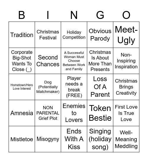 Hallmark Christmas Movie Bingo 2024 Bingo Card