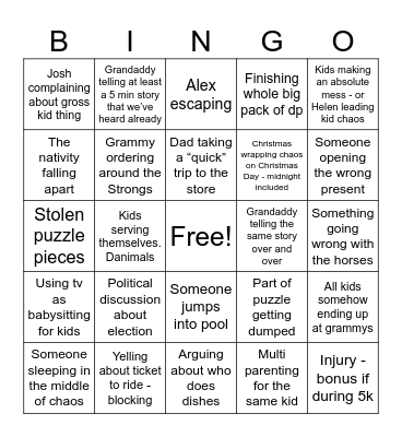 Colby holidays Bingo Card