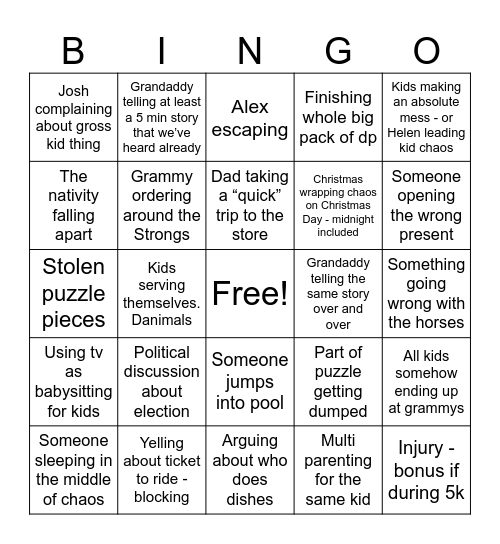 Colby holidays Bingo Card