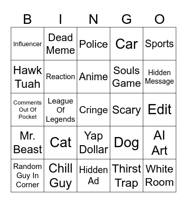 YouTube vs TikTok Bingo Card