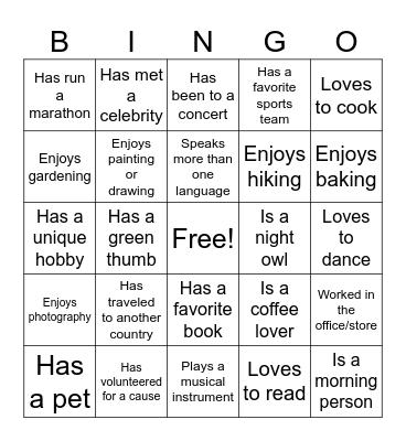 Human Bingo Card