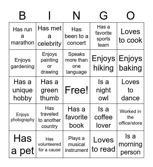 Human Bingo Card