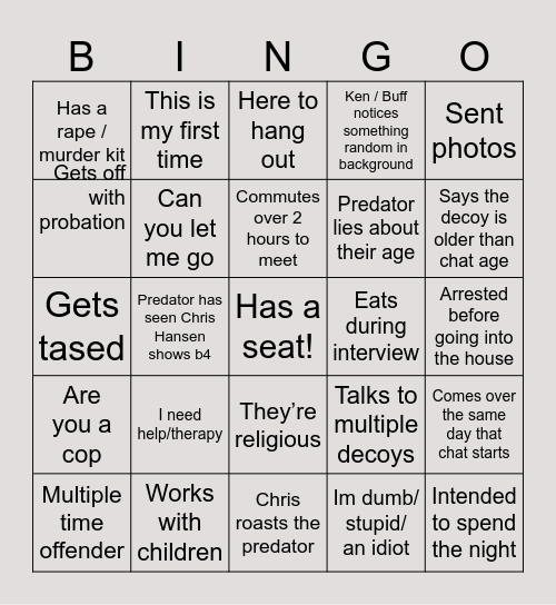TCAP/HvP Bingo Card