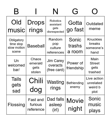 Sonic 3 Bingo Card