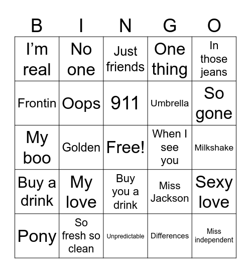 RNB 2000 Bingo Card